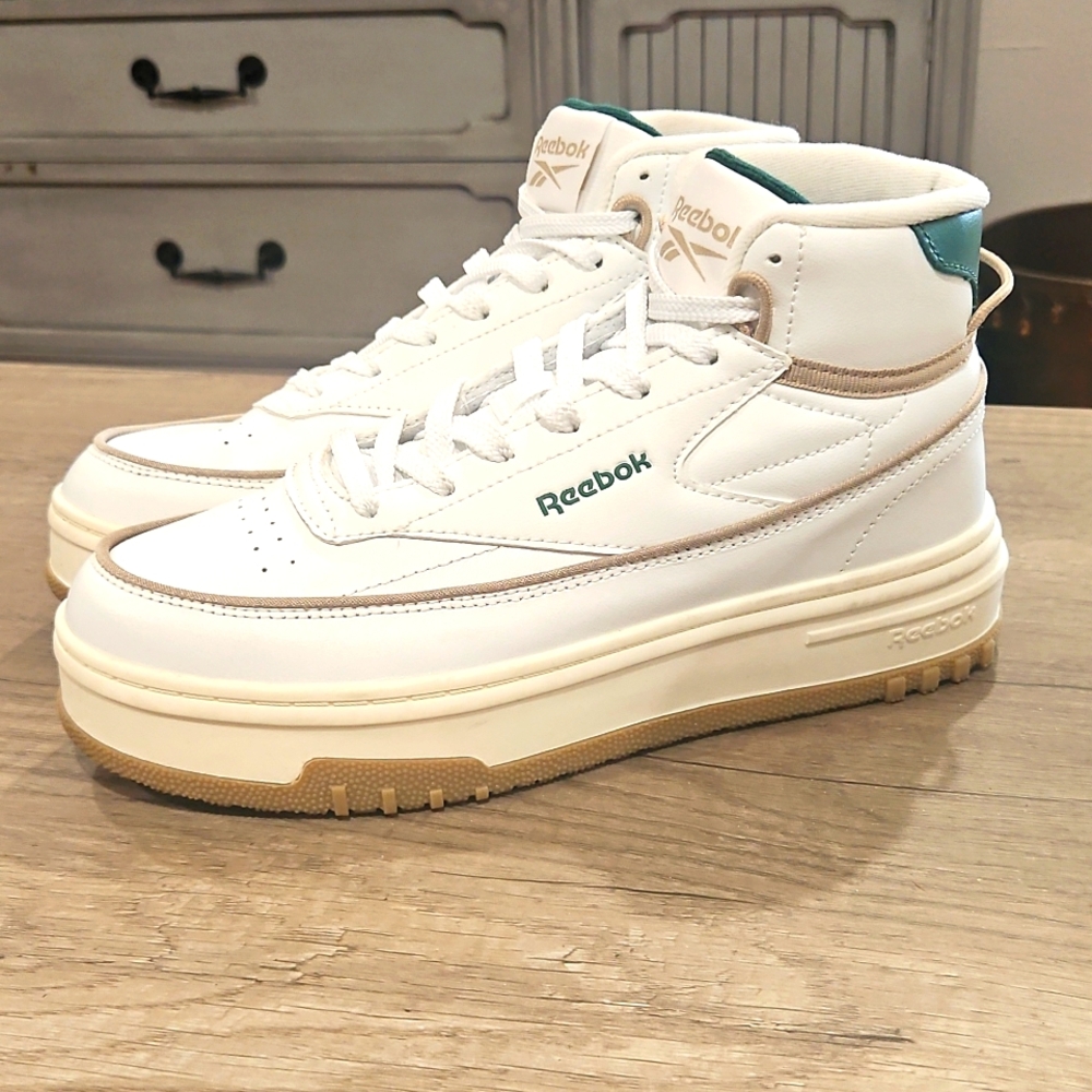 Reebok White and Teal High-Top Sneakers size 7 1/2